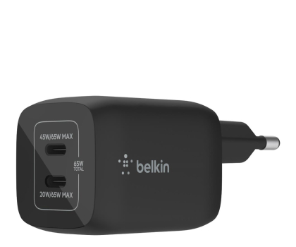 Ładowarka i akumulator BELKIN Ładowarka podwójna ścienna 65W USB-C GAN z PPS czarna WCH013vfBK